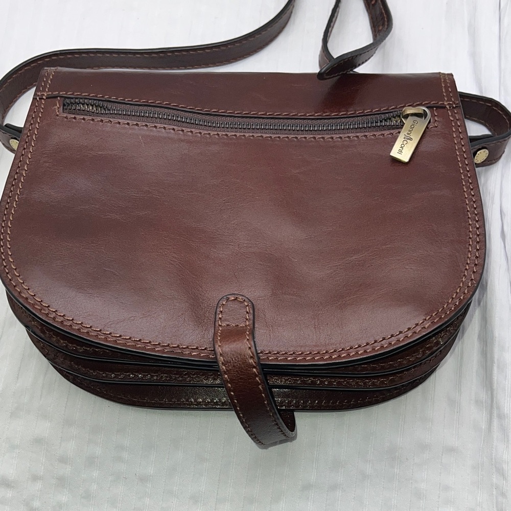 Gianni Conti Brown Leather Crossbody Saddle Bag Classic Chocolate Excellent New - Picture 3 of 16